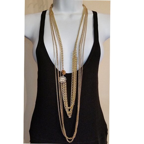 CURATED bundle lot 2 gold tone chain necklaces statement fashionista - Picture 1 of 4